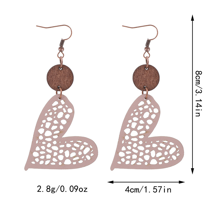 1 Pair Ethnic Style Heart Shape Printing Pu Leather Drop Earrings display picture 4