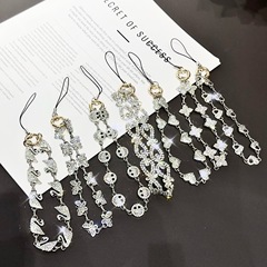 奢華水晶天鵝手機手鍊鏤空雙愛心掛鏈蝴蝶璀璨掛繩笑臉聯盟心金鑽