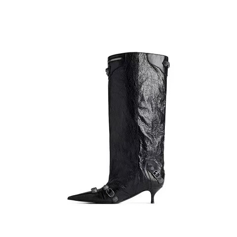 Europe and the United States cross-border foreign trade women's shoes pointed toe thin high heel pedal high boots straight rivet pin buckle plus size boots women