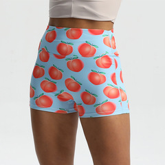 Donut fruit print high waist peach butt yoga shorts women's summer training fitness sports three-point pants
