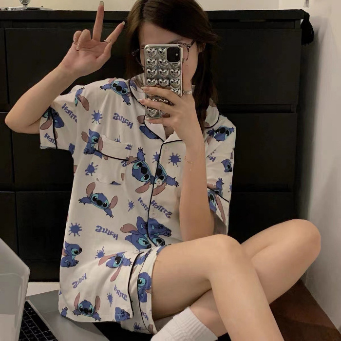 Celebridad en línea ins estilo Corea del Sur pijamas de dibujos animados verano de las mujeres Mickey pantalones cortos de manga corta de alto grado lindo traje homewear