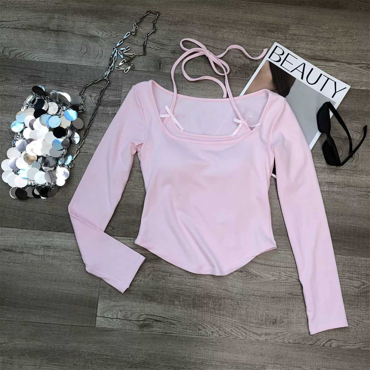 Set, autumn short long-sleeve with bow