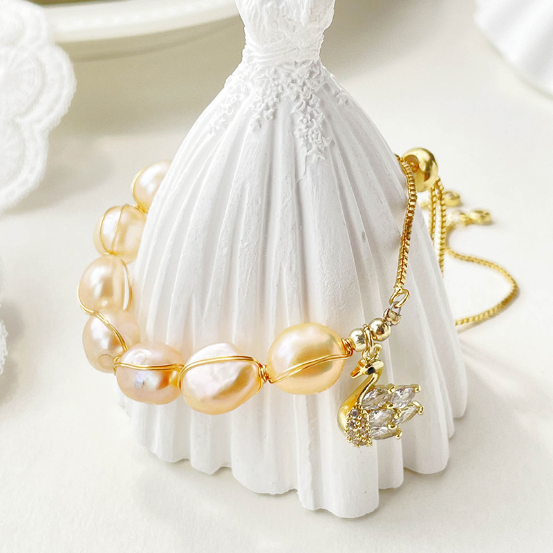 Fashion Swan Pearl Copper Inlay Zircon Bracelets 1 Piece