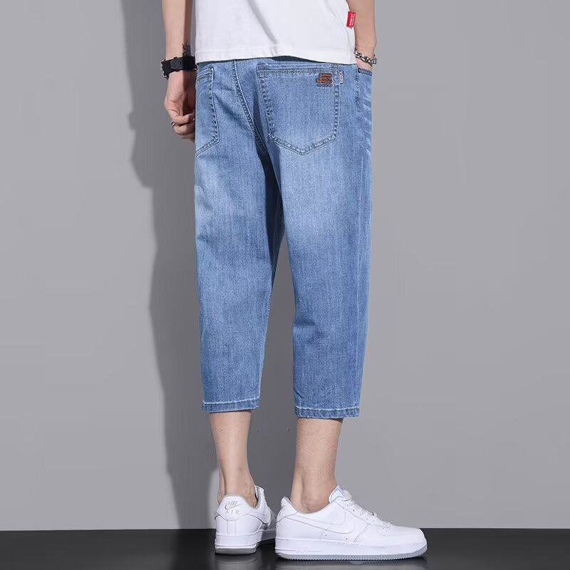 Summer Thin Cropped Denim Shorts for Men, Loose Straight Plus Size Trendy Fat Men's Mid-Length Stretch Pants Summer Thin Cropped Denim Shorts for Men, Loose Straight Plus Size Trendy Fat Men's Mid-Length Stretch Pants