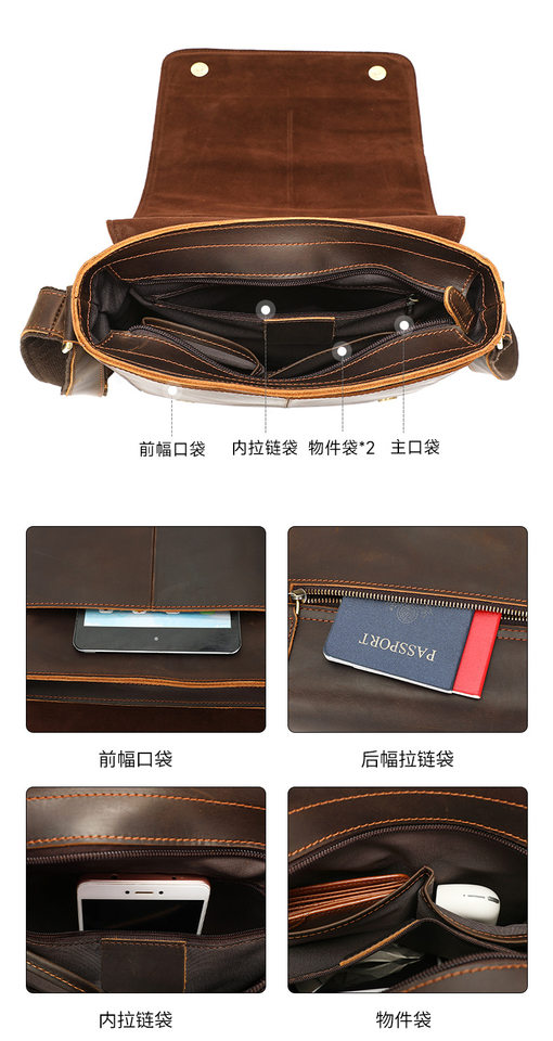 Túi đeo chéo nam da thật da ngựa điên phong cách retro, túi đeo vai đựng vừa máy tính bảng 8 inch — 1323 màu nâu, 1323cà phê, 6097 cà phê đen, 6097 màu nâu chi tiết 55