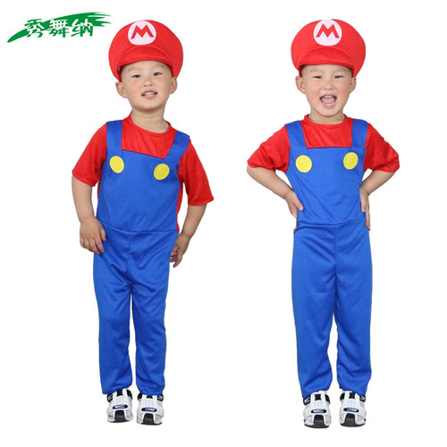 Halloween children's costume cosplay Mario and Luigi green and blue clothes for children, boys and girls, for the June 1st performance.