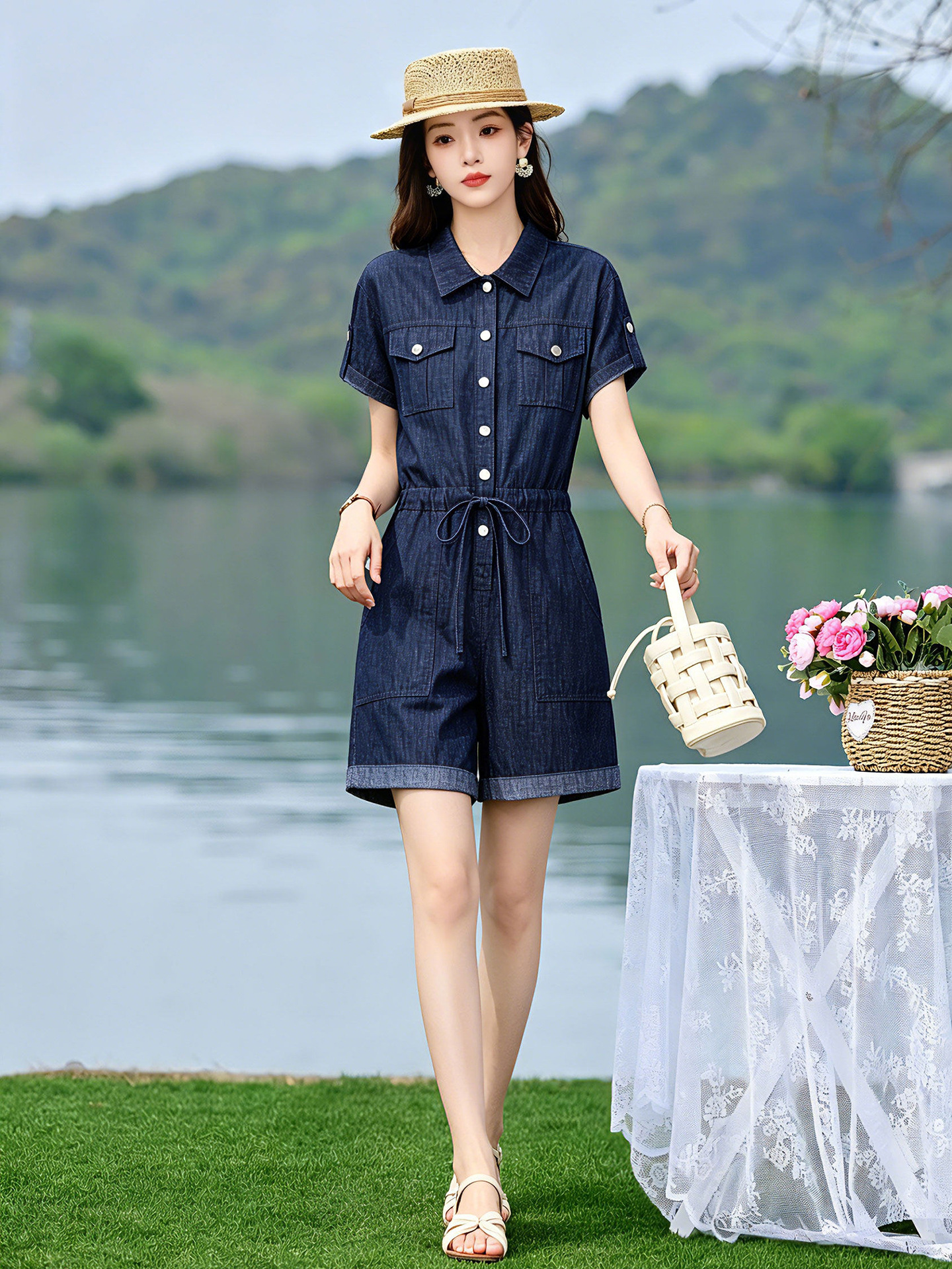 Jumpsuit nữ dài tay denim mỏng mùa hè thiết kế cao cấp trẻ trung E833 — Màu ảnh