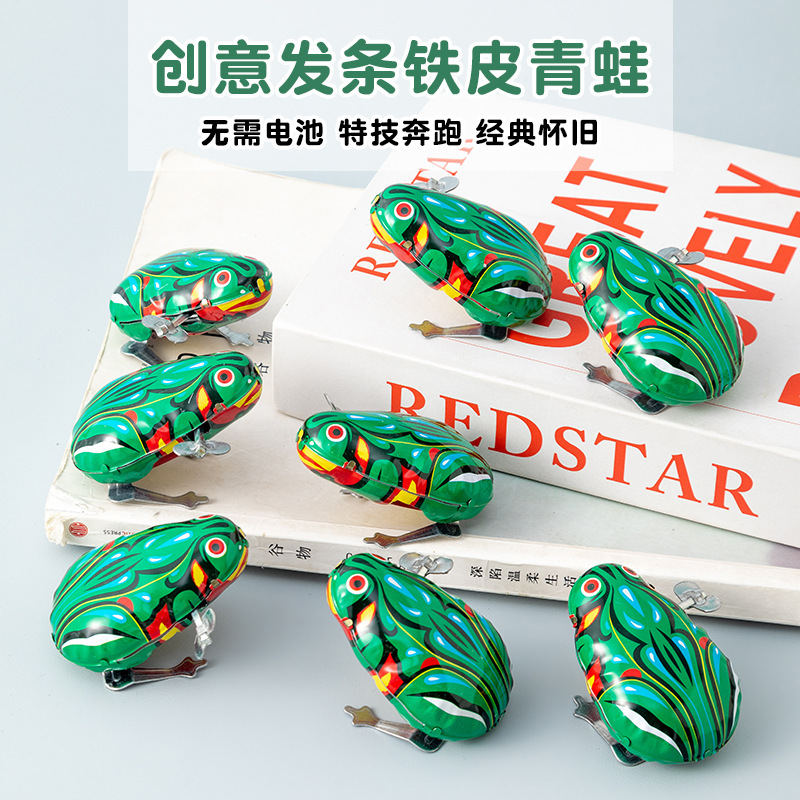 Tin Frog Toy Little Frog Toy Children's Gift Clockwork Chain Jumping Frog Animal Bounce 80 s Nostalgia