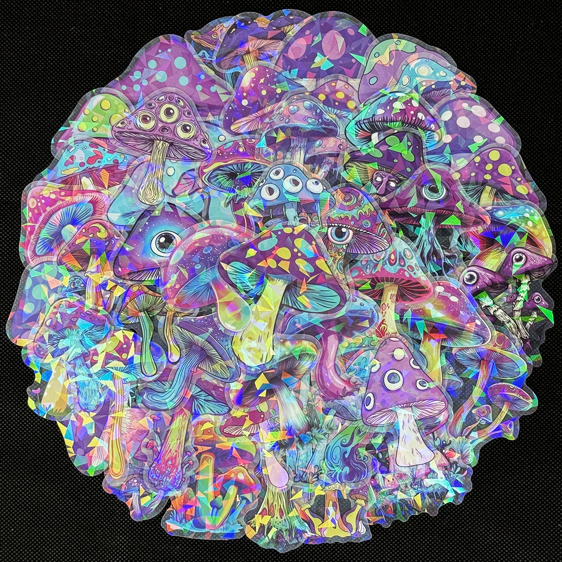 50 прозрачных красочных наклеек с грибами, чехол для телефона, планшета, мотоциклетный шлем, декоративные наклейки для домашних животных