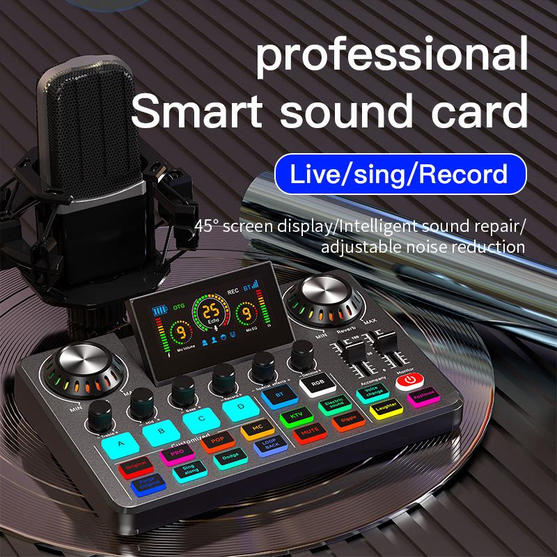 F668 English Live Broadcast Sound Card Cross-border suit Singing Live Broadcast Sound Card Mobile Phone Computer Microphone Universal