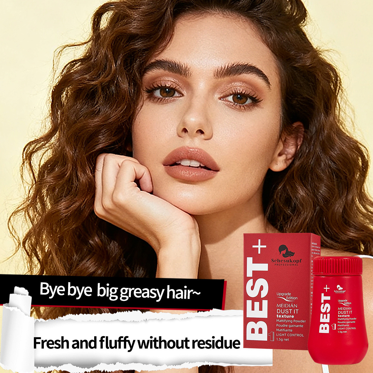 Polvo esponjoso transfronterizo, polvo de polipropileno sin lavado, cabeza de aceite de desengrasamiento, pulverización de modelado, polvo de cabello seco en stock al por mayor