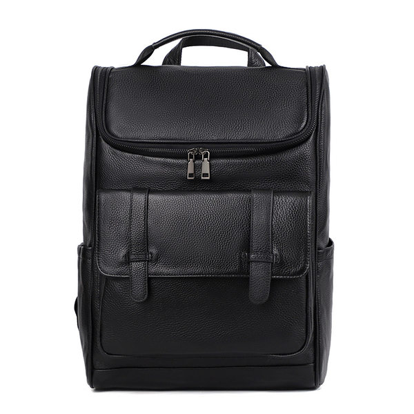 Ba lô da bò lớp đầu da thật 42×15×30 cm, túi đựng laptop dung lượng lớn đa năng đi du lịch ngoài trời — Màu đen
