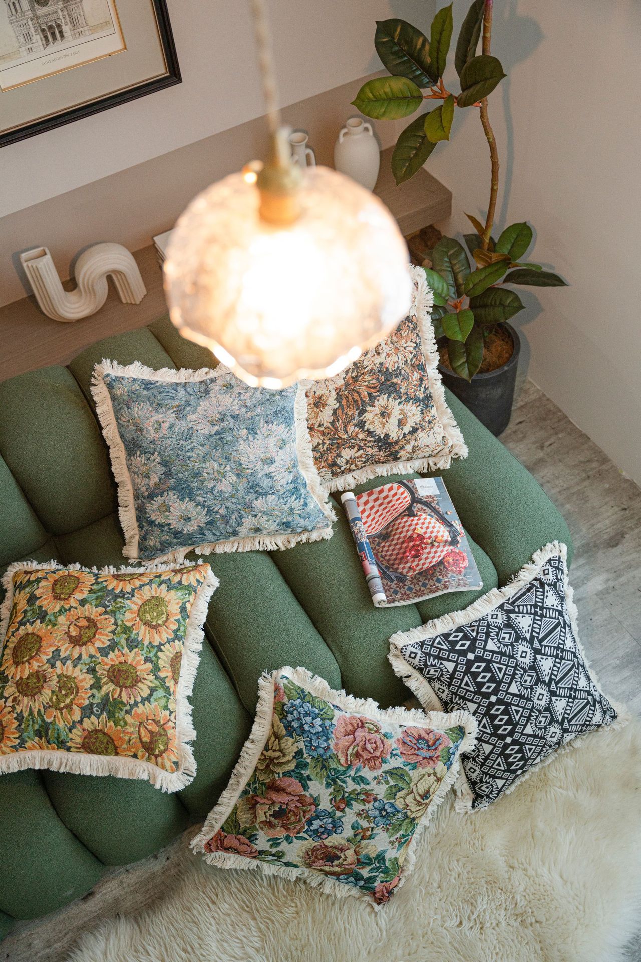 提花抱枕套+ 白须