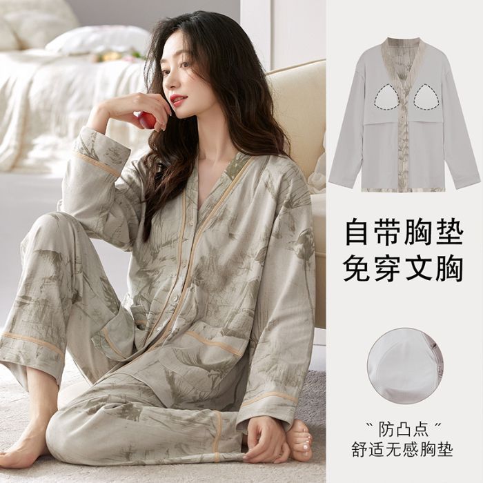Al por mayor transfronterizo de otoño nuevo pijama de mujer kimono de algodón cardigan casual cuello en V manga larga se puede usar cubierta de ropa doméstica
