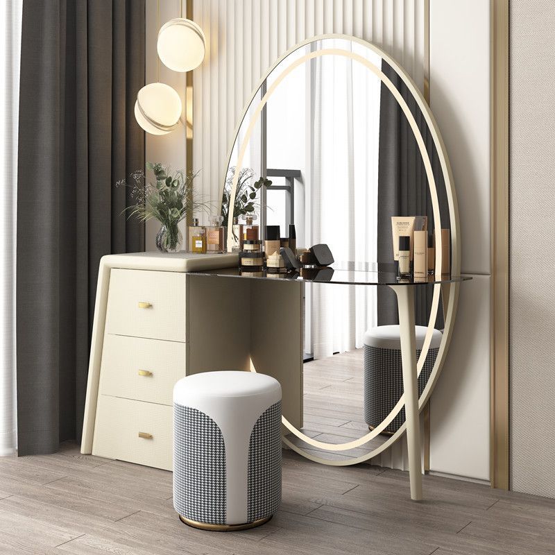 Italian Minimalist Dressing Table, Light Luxury Floor-Standing Large Makeup Mirror, Bedroom Dressing Table, Storage Integrated Cabinet