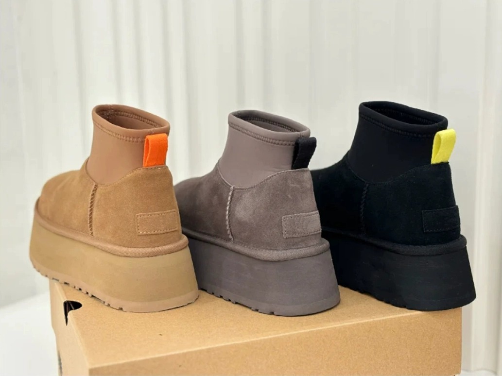 ShoeGlobe 2024 Nieuwe Mini Dip voor dames, winter dikke zool, hoogteverhogende schapenvacht, sneeuwschoen met fleecevoering, verdikte katoenen schoenen_voghion.com