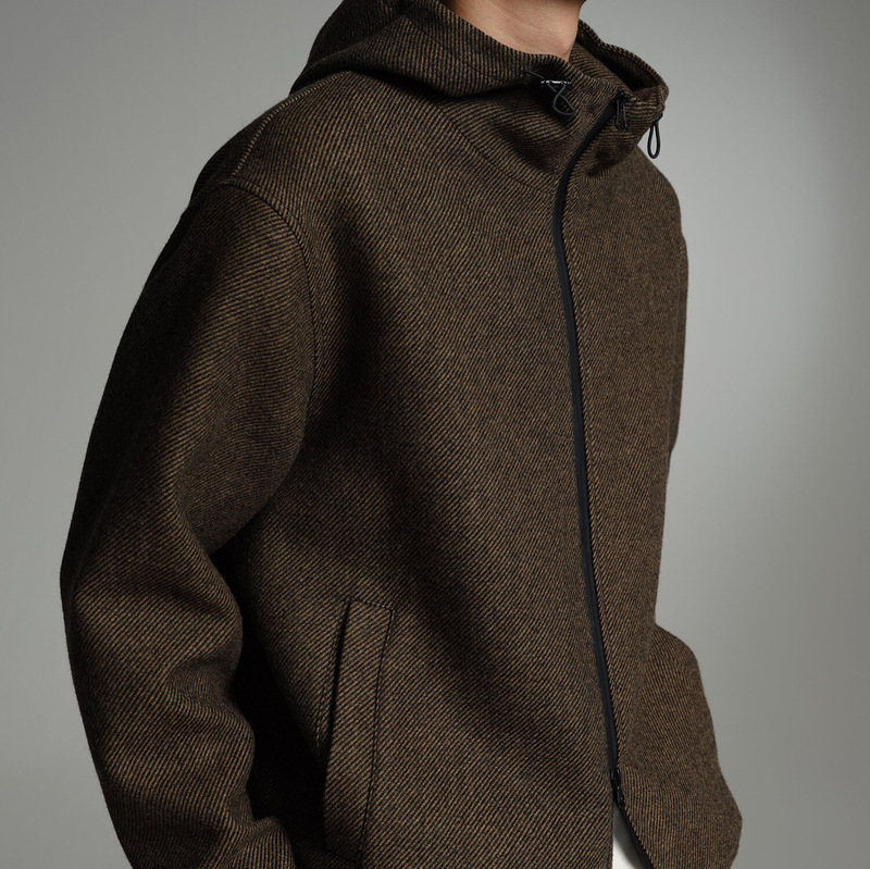 Spot Wool Blended Thick Twill Double Placket Hooded Sweatshirt Style Single-Sided Woolen Jacket for Men in Autumn and Winter