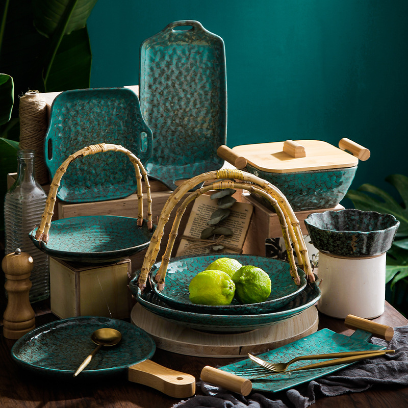 INS creativo japonés tazón de cerámica hogar plato ensalada tazón restaurante plato occidental retro personalizado horno vajilla