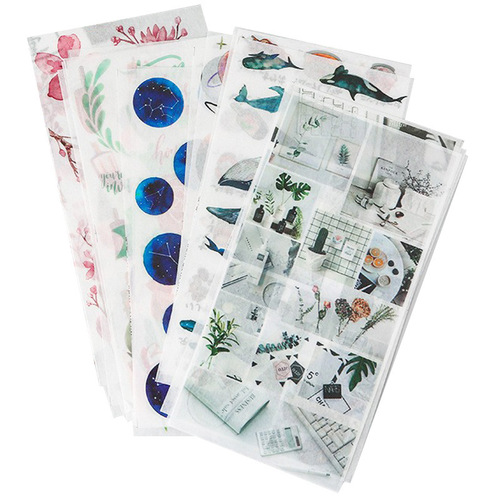 Flat stickers 3 pieces into Japanese paper characters plant planet animal food handbook stickers diy material stickers wholesale