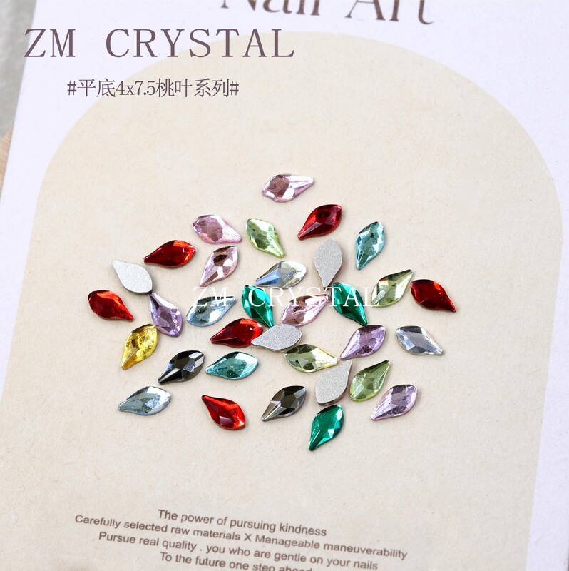 Cross-border New 4x 7.5 Peach Leaf Flat Bottom Nail Art Shaped Diamond Maple Leaf Petal Nail Art Jewelry Nail Glass Sticker