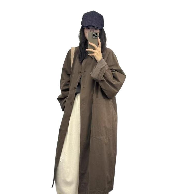 FG感风衣外套女春秋新款韩系小个子翻领格纹拼接中长款上衣服|undefined