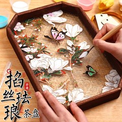 七宝焼き DIY 素材無形文化遺産手作りベゴニアガラスティートレイ木製装飾品七宝焼き装飾絵画ギフト