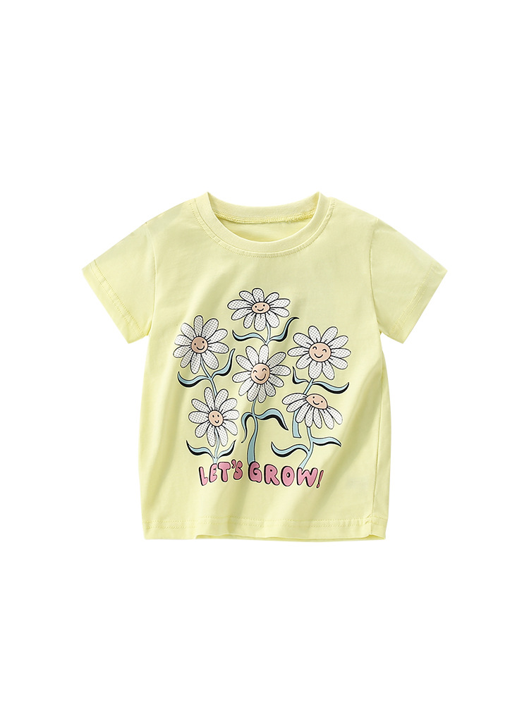 Malwee niñas camiseta de cuello redondo ropa de verano nueva camiseta de mangas cortas de estilo extranjero niñas lindas camiseta de ropa de niños camiseta casual
