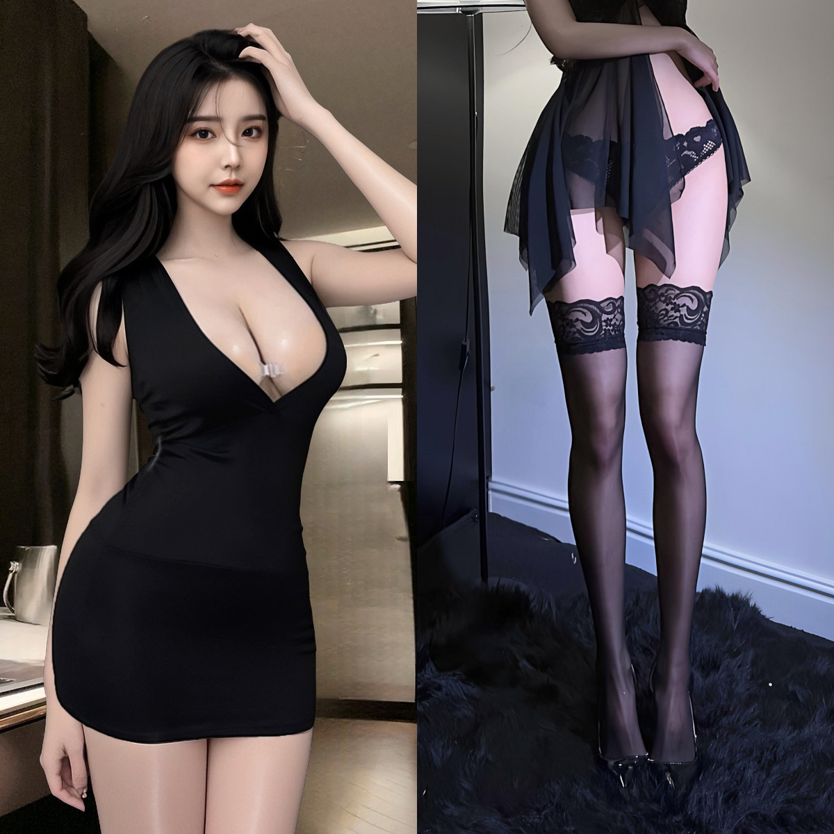 블랙 + 블랙 스타킹