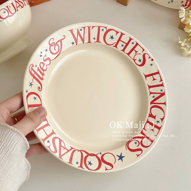 Red tableware, ceramic high quality cream dinner plate for food