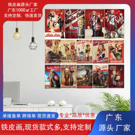 跨境热销美式复古装饰铁皮画卡通可乐人物悬挂海报现代家居装饰画