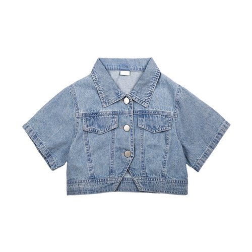 Elmo Beibei Children's Summer Skirt Set Girls Korean Style Short Denim Jacket + Lace Suspender Skirt Two-piece Set