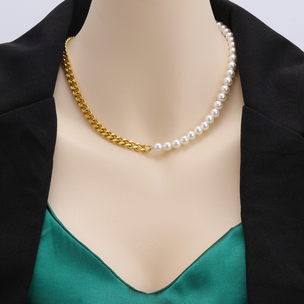 Fashion Geometric Titanium Steel Plating Artificial Pearls Necklace 1 Piece