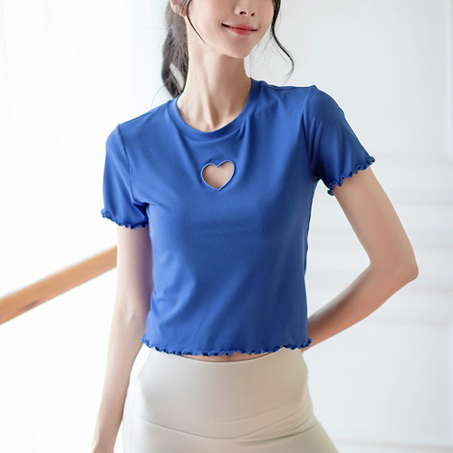 Summer Round Neck Short Sleeve Fitness Sport Top Breathable Fitted Running Quick Dry Yoga Top