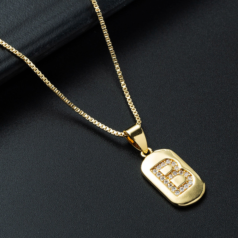 Nihaojewelry wholesale jewelry simple alphabet pendant copper goldplated inlaid zircon necklacepicture25