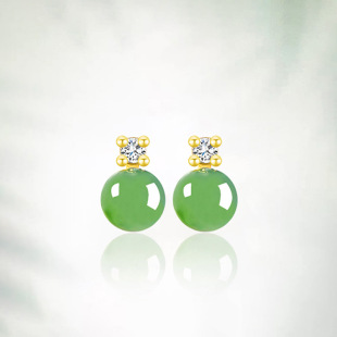 Spinach green natural old material Hetian jade jasper 6mm round bead earrings women's genuine goods S925 silver jade earrings