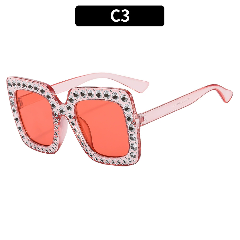 Retro Square Sunglasses, Multicolour European Style, Oversized Rhinestone Frame