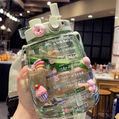 女子学生は大腹カップ大容量耐高温水筒プラスチックカップネット赤高颜値学生ストローコップ