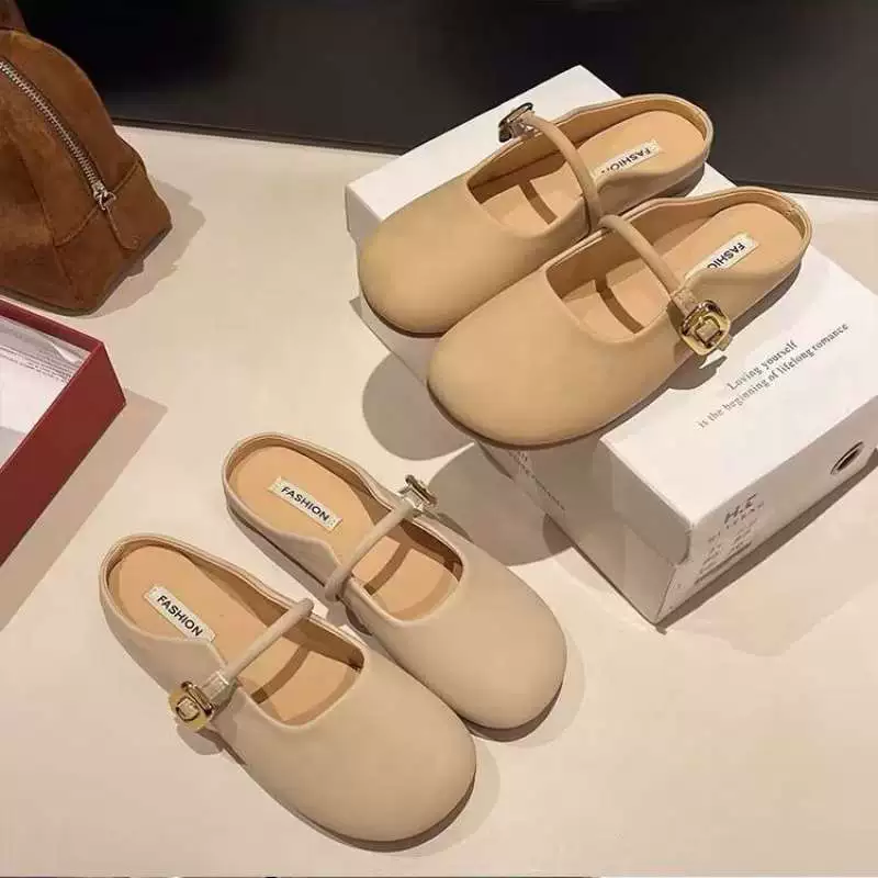 Baotou half slippers for women in spring wear 2025 new flat-soled lazy casual versatile retro gentle fairy wind and smooth