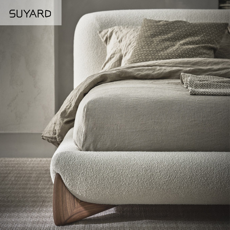 Moderno minimalista cama de boda de 1,8 m tela nórdica cama de madera maciza cama japonesa dormitorio principal minimalista luz cama de lujo estilo ins