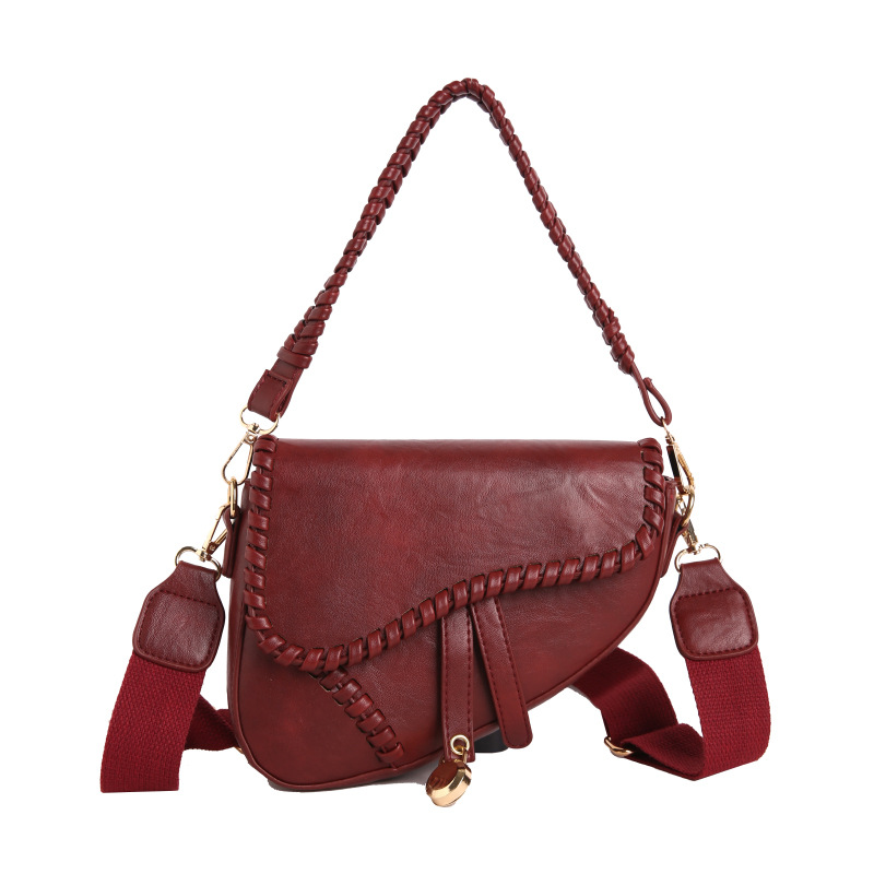 Bolso para mujeres 2025 nuevo nicho coreano retro textura red rojo ancho cinturón de hombro mochila trenzada bolsa de sillín