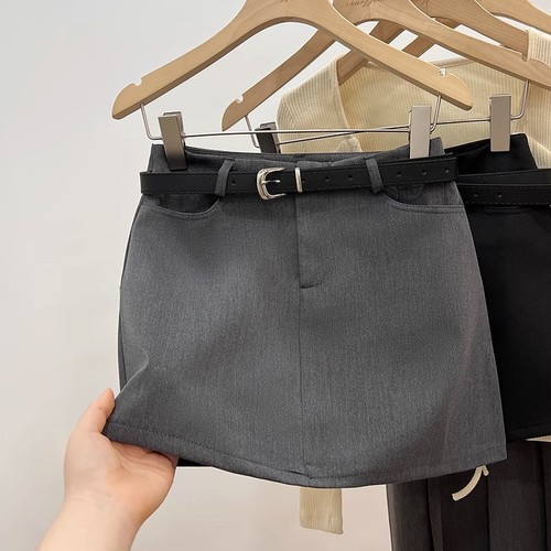 Grey suit short skirt for women in spring and summer, hot girl sleeveless dress, petite high-waisted slimming temperament A-line half-body