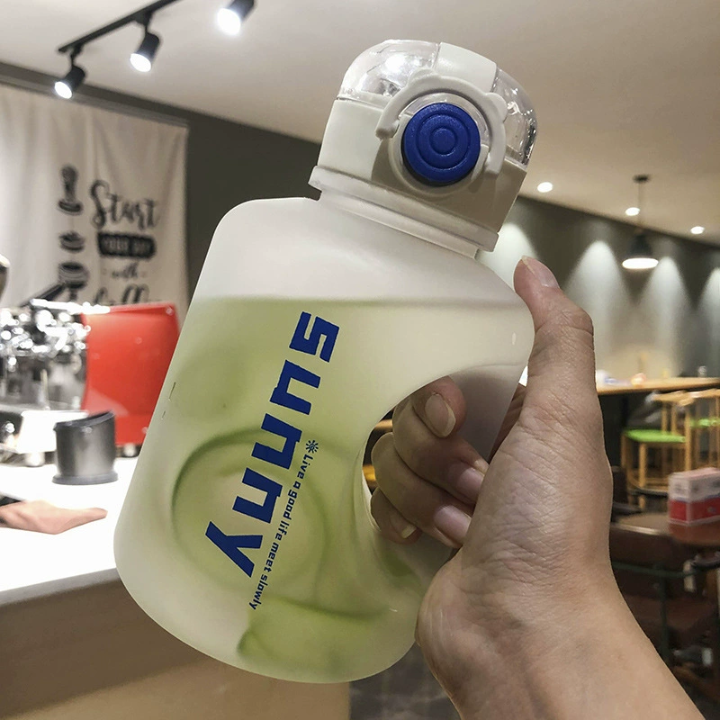 High quality capacious straw with glass, cute handheld plastic sports bottle