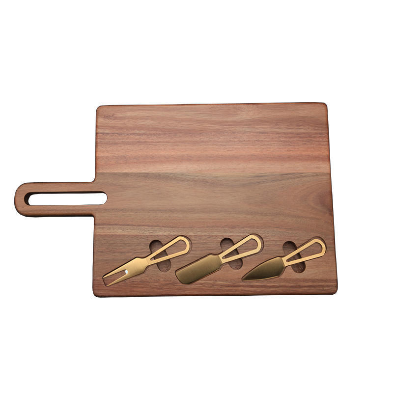 Junta de corte de madera con cuchillo y tenedor Junta de corte de verduras con mango creativo Junta de escritorio de fiesta casera snack desayuno bandeja de madera