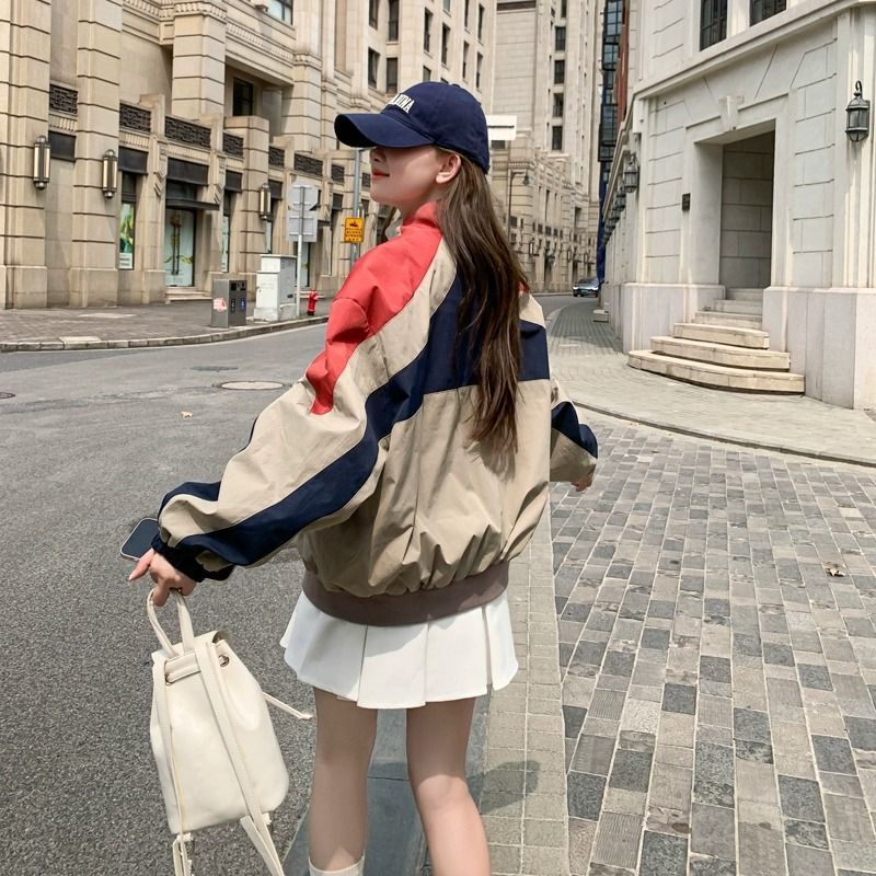 设计感撞色拼接棒球服外套女2025春秋新款小个子时尚休闲开衫夹克|undefined
