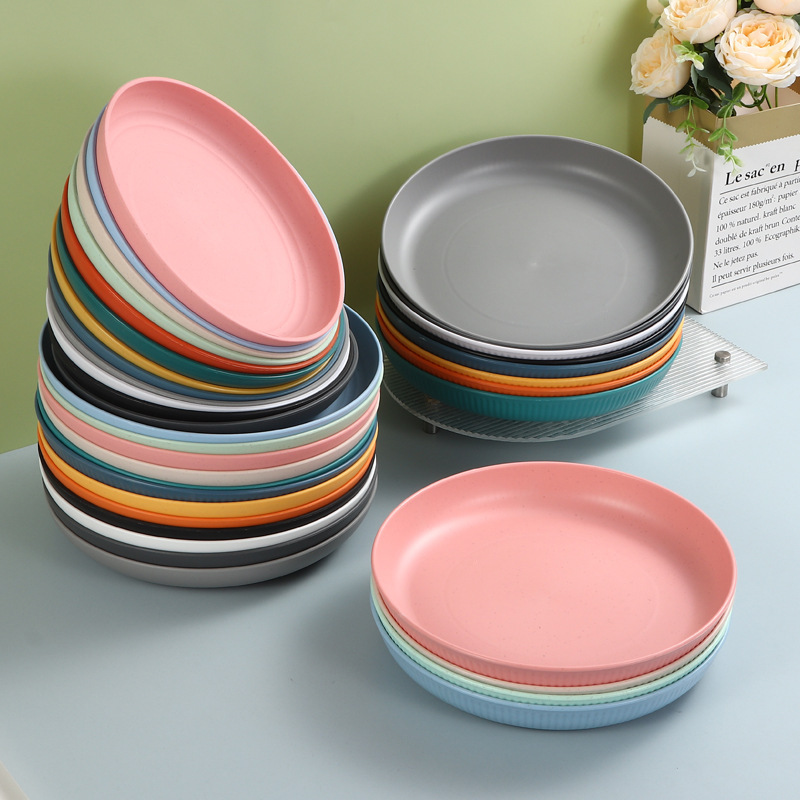 Wheat straw plate plate plate creative plastic fruit plate snack plate nut plate high color value canteen household commercial