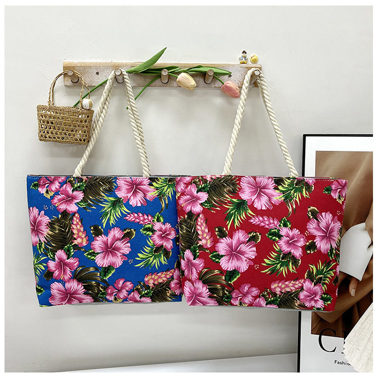 Bags, tote bags, cross-border 2025 new style printed canvas bags, floral fabric single-shoulder bags, women's bags, ethnic style large capacity bags undefined