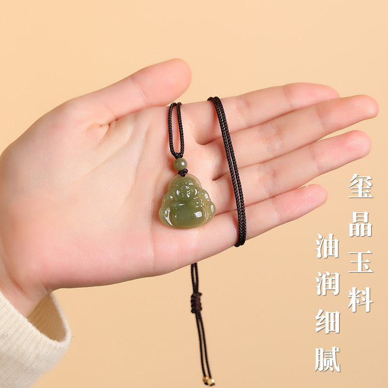 天然和田玉弥勒佛吊坠女玉佛头玉坠项链小佛公玉石玉佩挂件