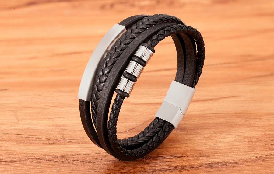 1 Piece Quantity Vintage Style Classic Style Solid Color Pu Leather Titanium Steel Plating Men's Wristband Men Cord & Leather Bracelets