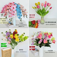 仿真花油菜花软胶郁金香红掌9头蝴蝶兰假花婚庆装饰家居摆件跨境