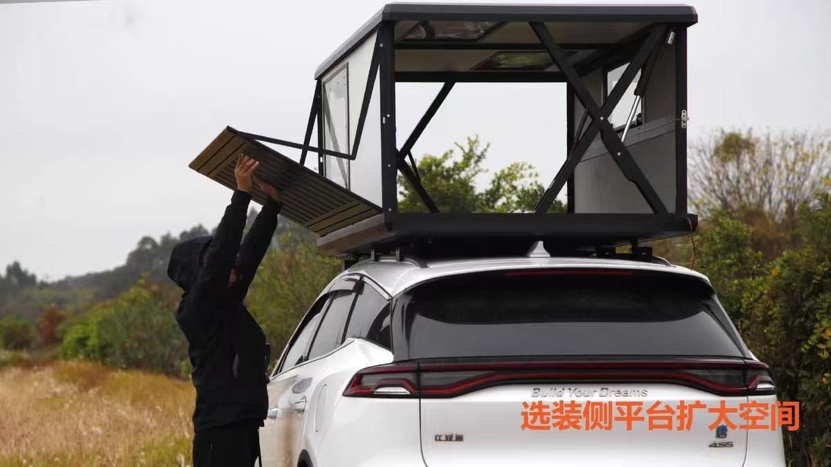 Ultra-thin 10cm hard-top aluminum alloy car roof tent, triangular elevated outdoor camping tent for vehicle-mounted use
